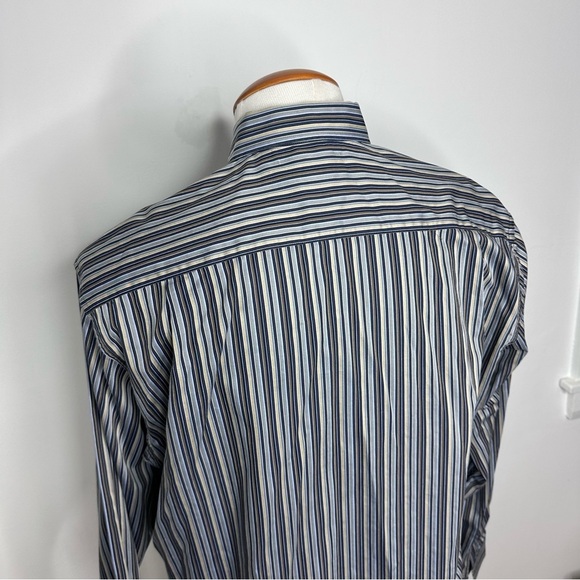 Ermenegildo Zegna Blue & Brown Striped Cotton Shirt - Picture 10 of 11